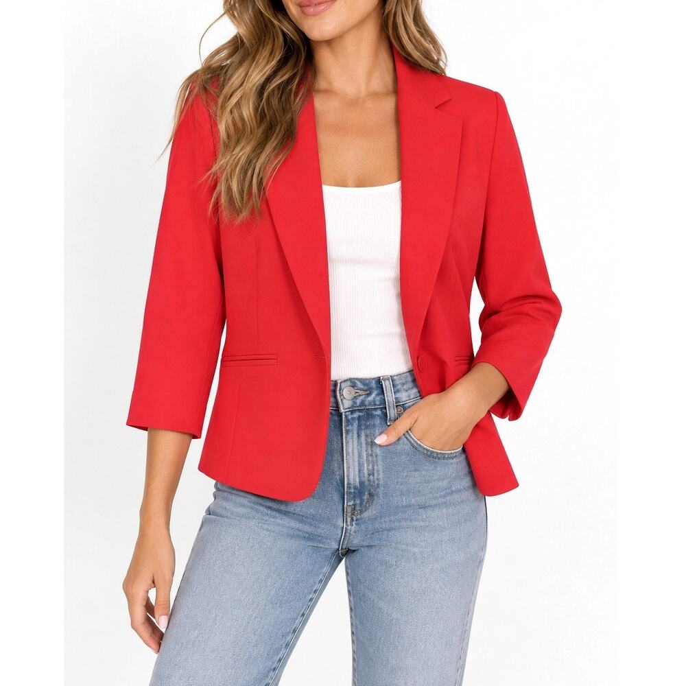 Love Ady Red Cropped Blazer Jacket Hot Pink Lining Size Small S NWOT